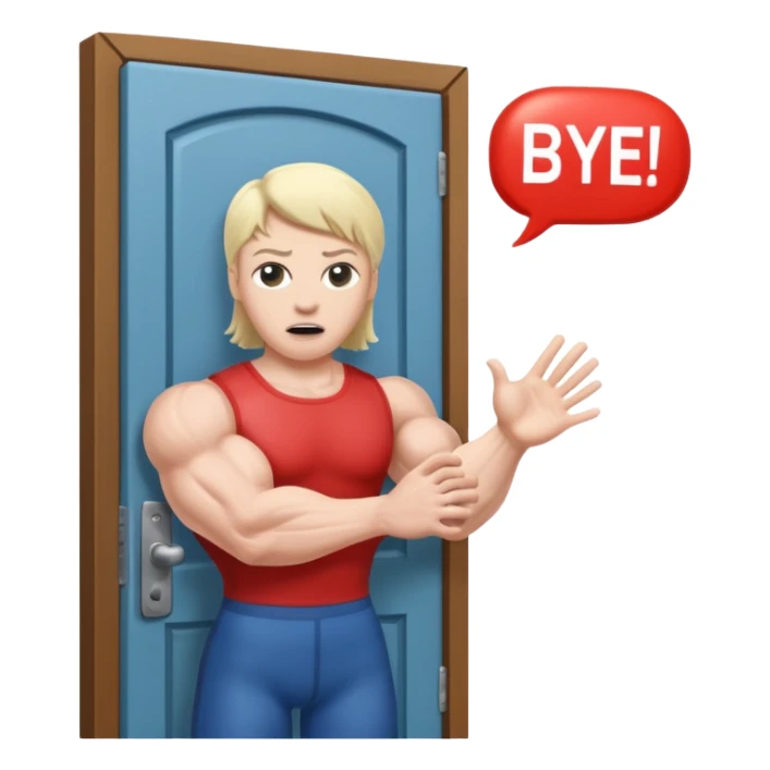 An arm slamming the door with a chat bubble that reads "Bye Felicia" sticker
