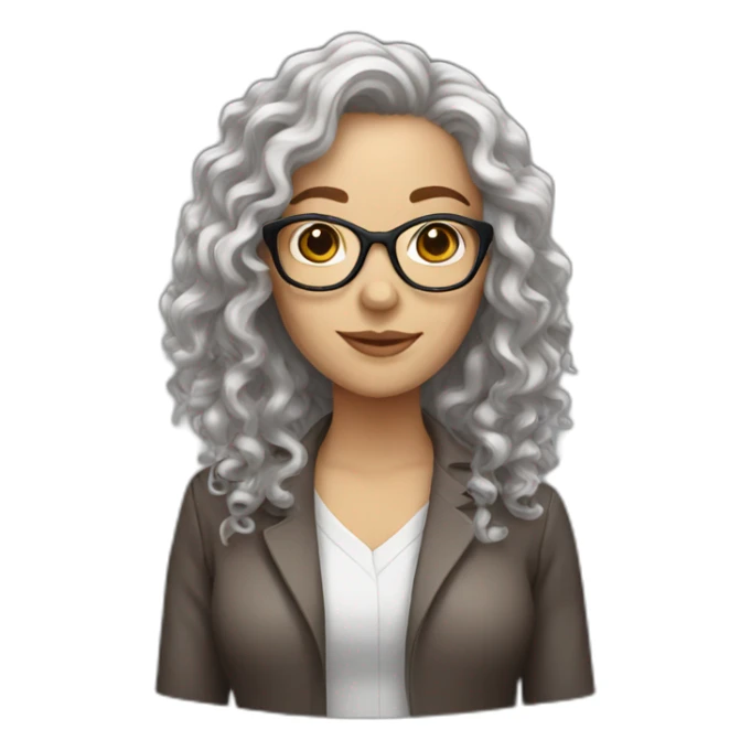white woman with brown long curly hair and glasses sticker