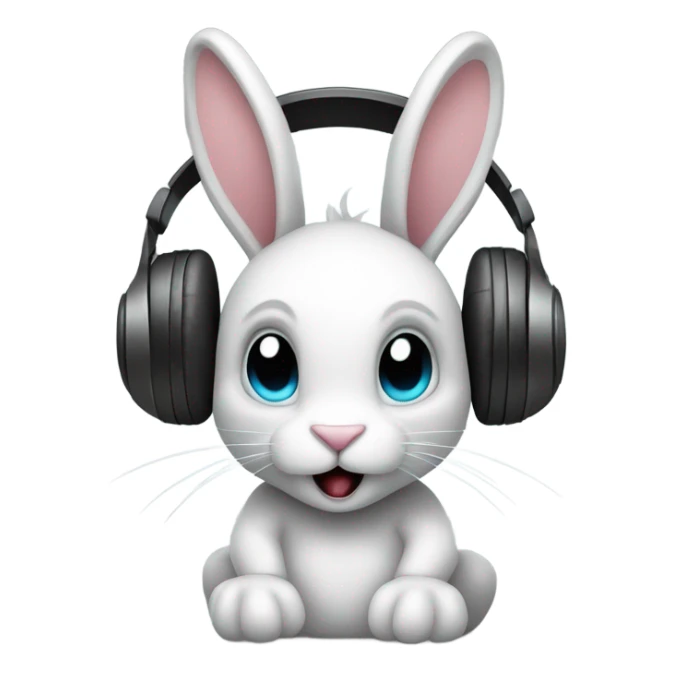 A rabbit listening to metal sticker