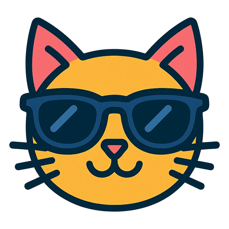 cat wearing sunglasses, modern and clean color outline icon style sticker