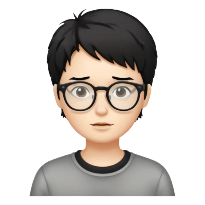 Cabelo bagunçado meio pequeno preto com cor de pele branca e com oculos sticker