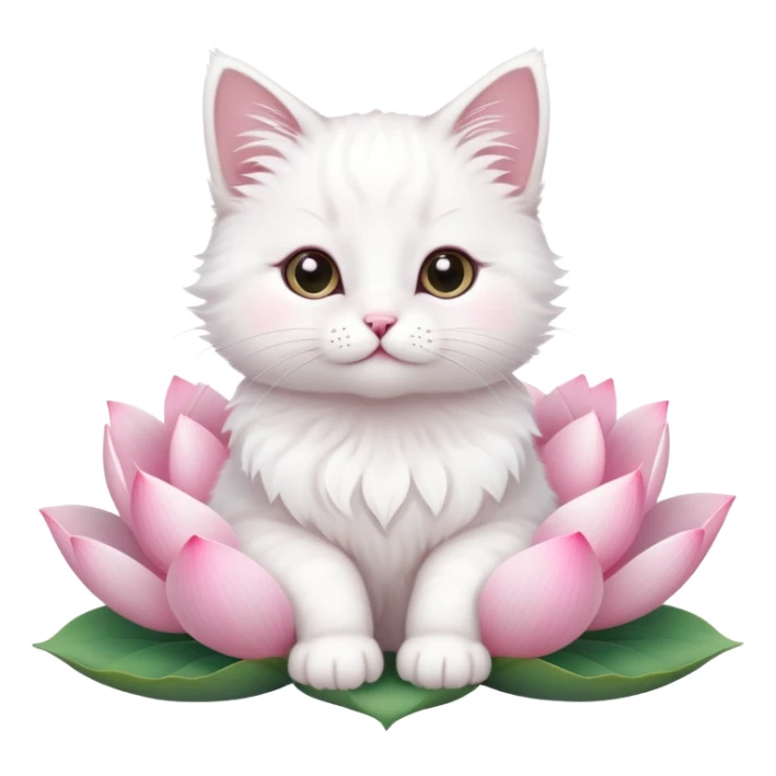 A cute  little  white cat and lotus sticker