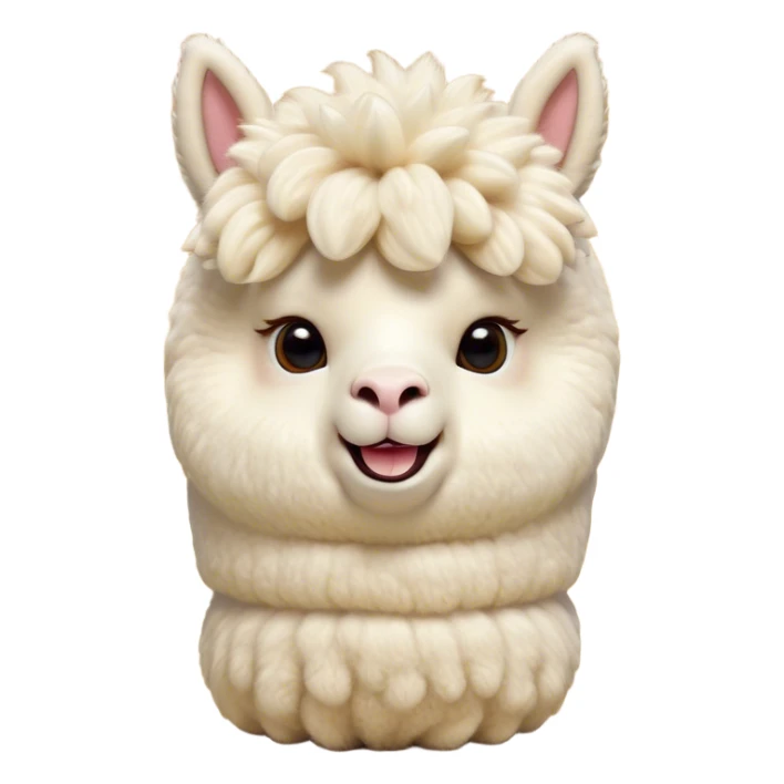 Cinematic Comical Cream Alpaca Portrait Emoji, Head tilted dramatically with an exaggeratedly amused expression, featuring a striking, fluffy cream fleece with playful texture, wide, expressive gentle eyes filled with playful disbelief, Simplified yet hilariously expressive features, highly detailed, glowing with a slightly sassy glow, high shine, dramatic yet playful, stylized with an air of cheeky mischief, bright and endearing, soft glowing outline, capturing the essence of a spirited and over-the-top alpaca, so meme-worthy it feels like it could side-eye its way into internet fame instantly! sticker