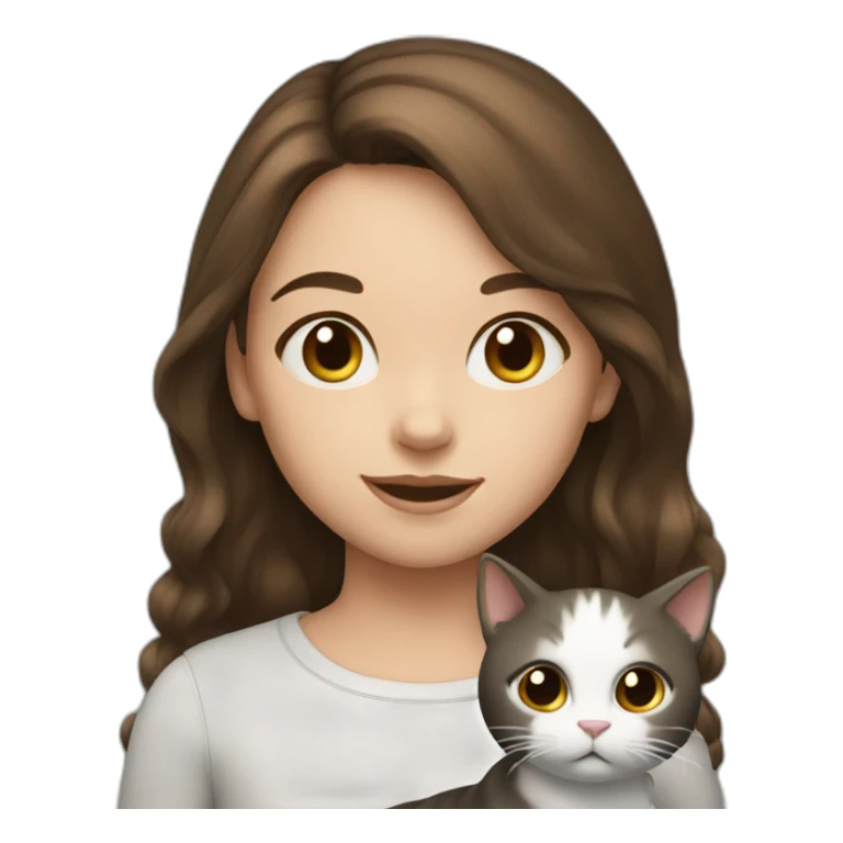 young girl with brown hair and cat black and white sticker
