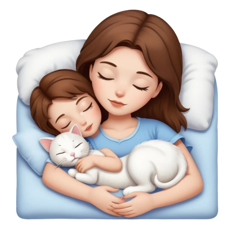 Tab girl brown hair sleeping with white kitty sticker