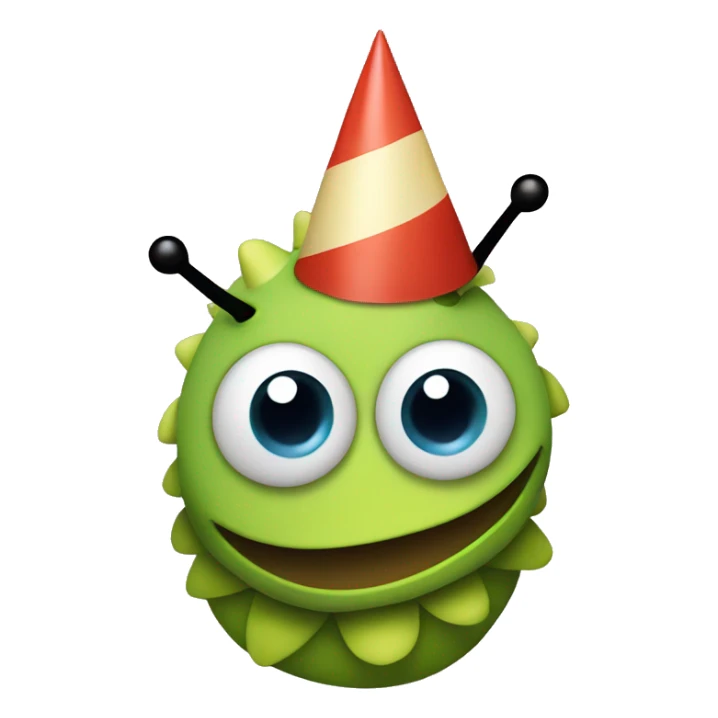 a caterpillar wearing a party hat on top of its head sticker