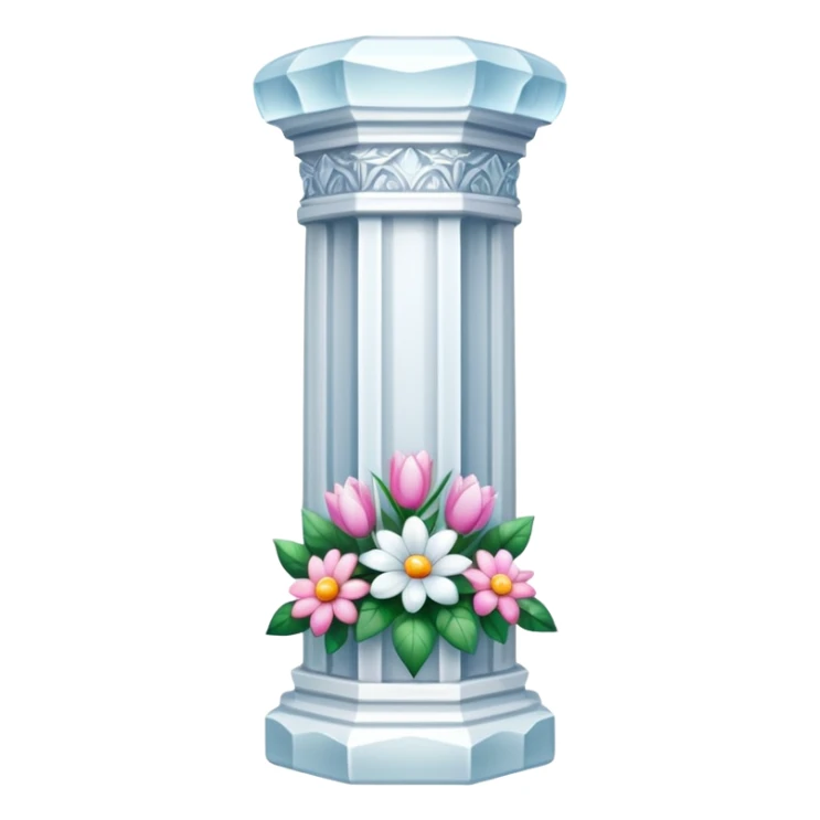 generate beautiful white crystal pillar intricate front view more beautiful with flowers wrapping around the pillar  sticker