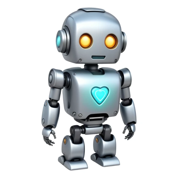 Cute robot character with an AI chip embedded in its chest sticker