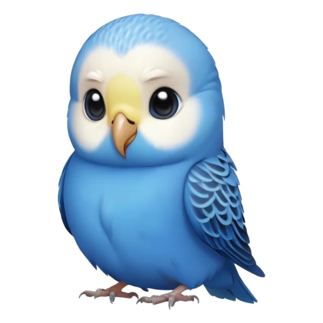 cinematic-cute-blue-budgie-portrait-emoji,-head-tilted-playfully-and-inquisitively,-featuring-a-brilliant-blue-feathered-fur-and white face-with-a-natural-sheen,-round,-sparkling-dark-eyes-filled-with-curiosity,-simplified-yet-irresistibly-adorable sticker