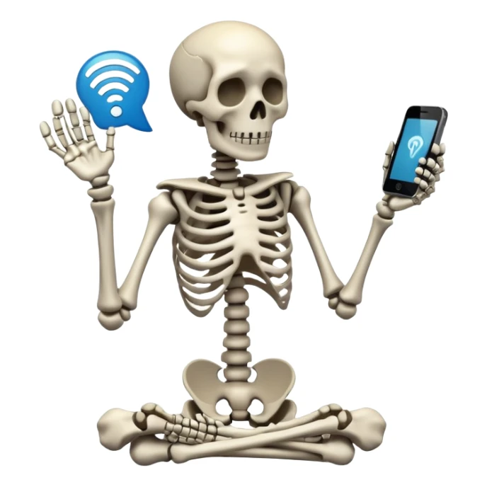 Sad Skeleton Grabs A No Wifi Cellphone And Hotspot sticker
