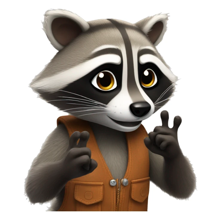 The raccoon waves his paw and greets sticker