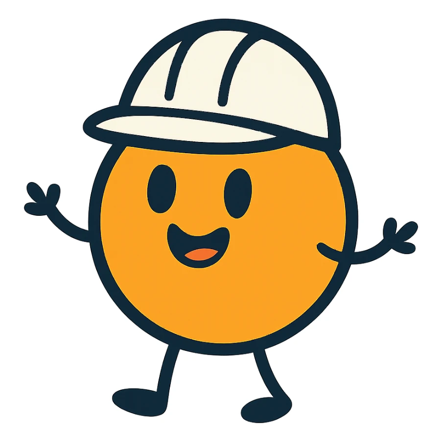 A cute circle character with white hard hat and stick arms and feet sticker