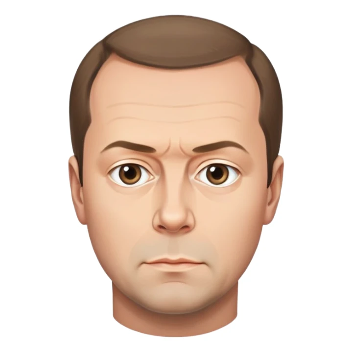 Dmitry Medvedev, round face, smooth finish, lifelike facial features, serious expression, bright background sticker