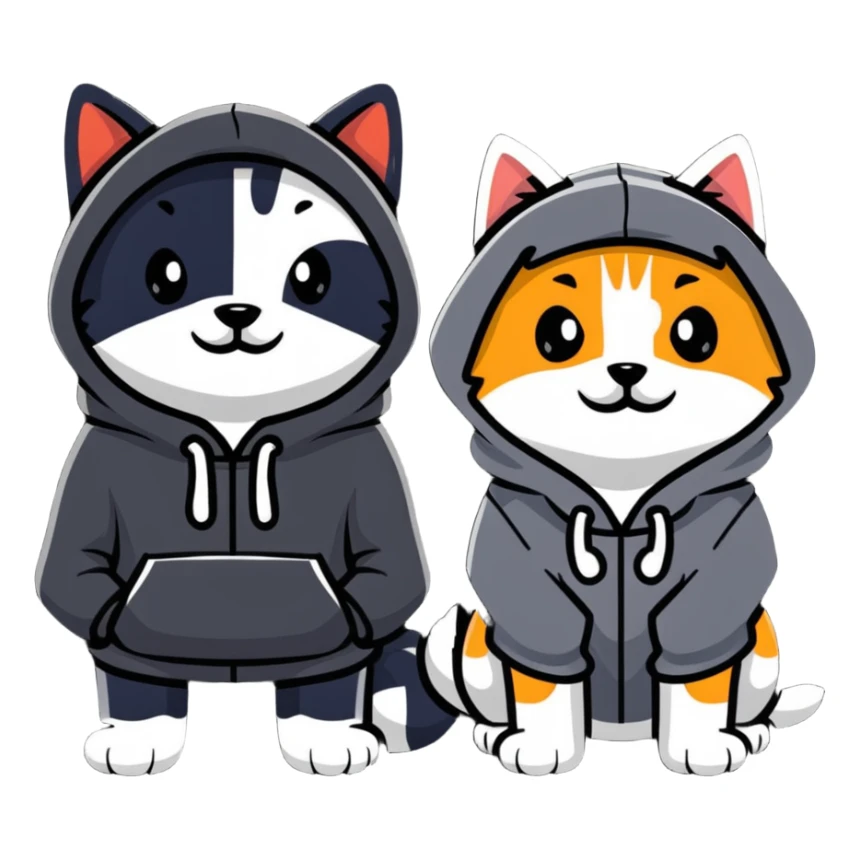 Dog and cat in the hood sticker