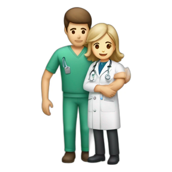 Chico fisioterapeuta trabajando con un paciente tumbado en la camilla sticker