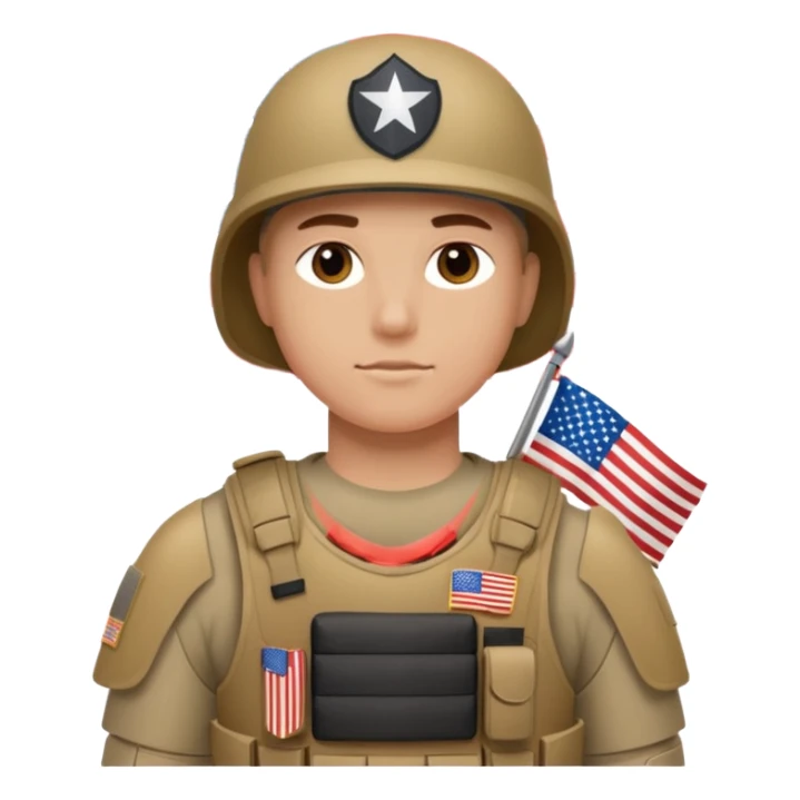generate realistic white american soldier in body armor and full uniform with small usa flag on shoulder sticker