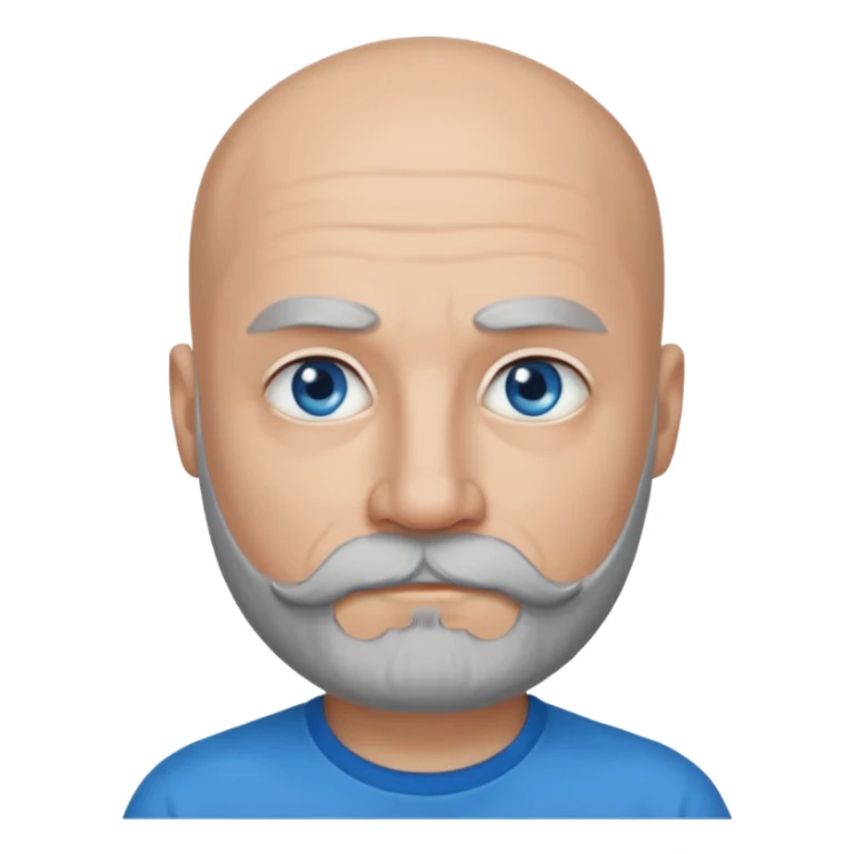 Bald man with blue eyes grey beard and moustache. Black T-shirt  sticker