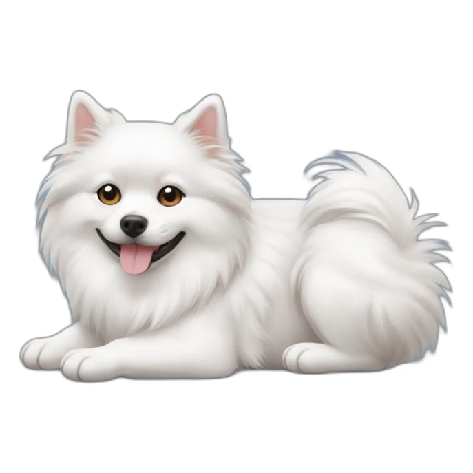 Hund japanspitz weiß mit katze daneben liegen sticker