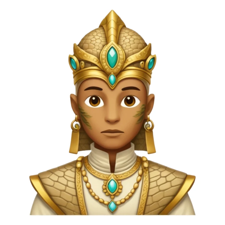 reptilian humanoid in ancient outfit, front view, ornate details sticker