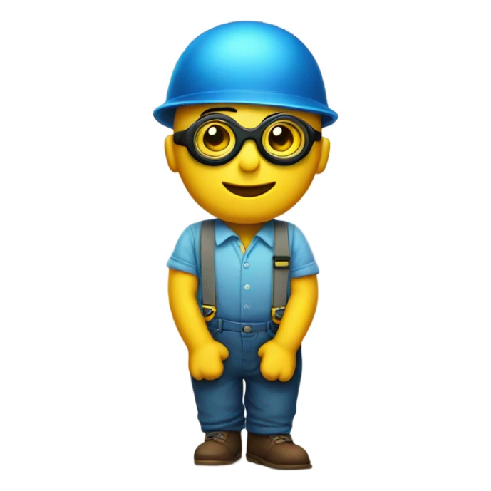 small yellow guy in blue suspenders with goggles in sticker