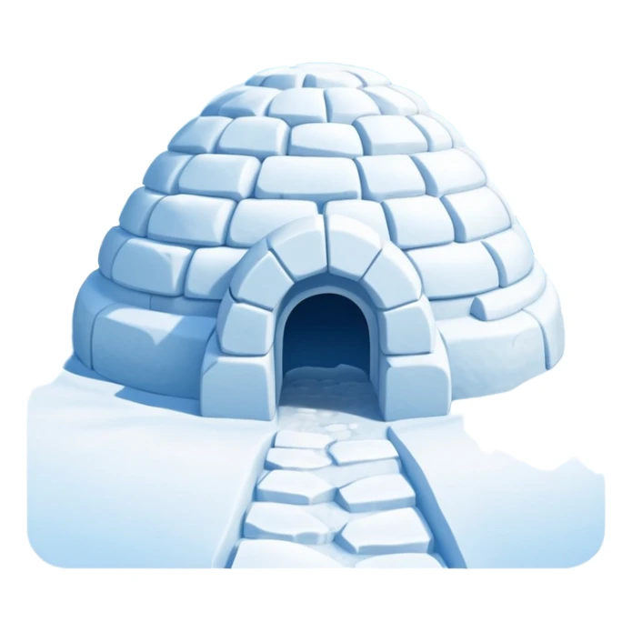 A traditional snow igloo on a vast snowy plain under a clear blue sky. Soft sunlight casts gentle shadows across the snow. The igloo has a small entrance tunnel and compacted snow blocks forming its dome. Realistic Arctic environment, crisp atmosphere, calm winter feeling. sticker