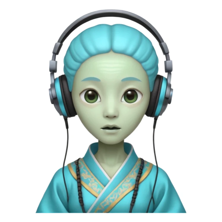 alien, korean ancient dress with headphone, cyan sticker