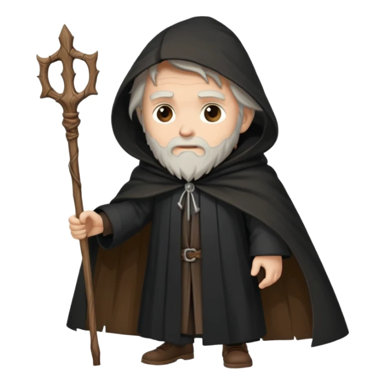 A wandering philosopher in a long black cloak with a staff sticker