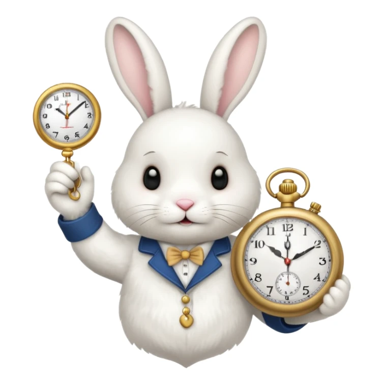 white bunny with a clock on his hand signaling the clock sticker