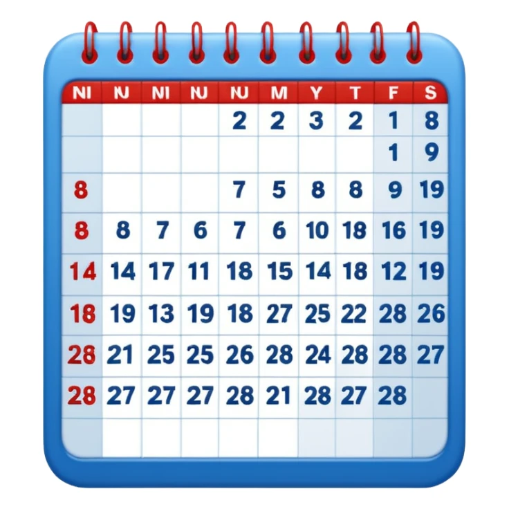 tabla calendario con fondo azúl y rojo sticker