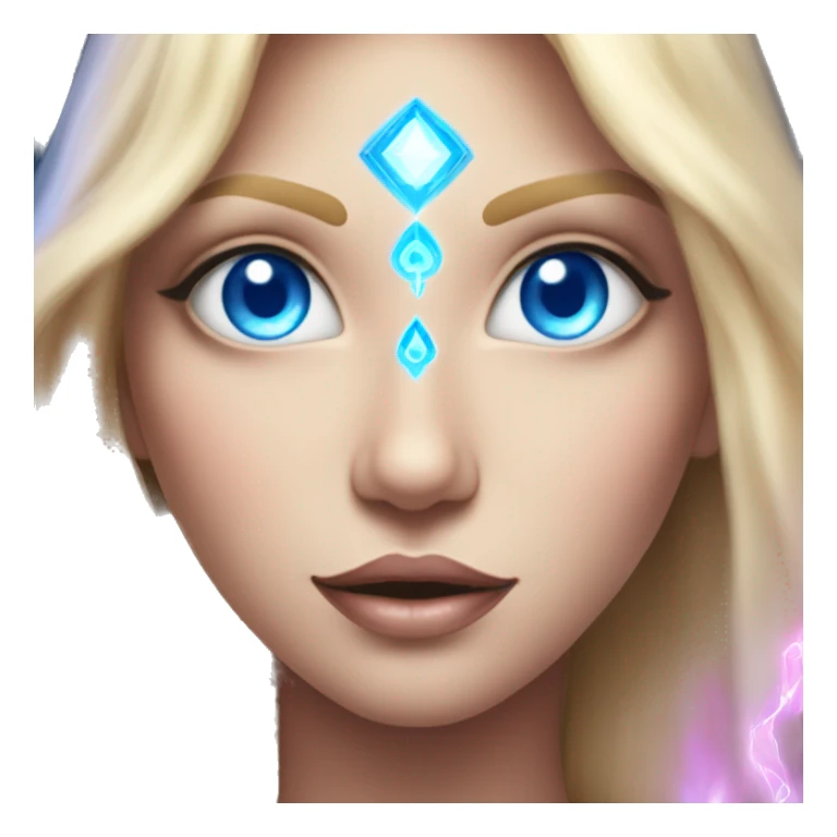magical diva with thin pink andromedan face long blonde hair and blue eyes glowing third eye sticker