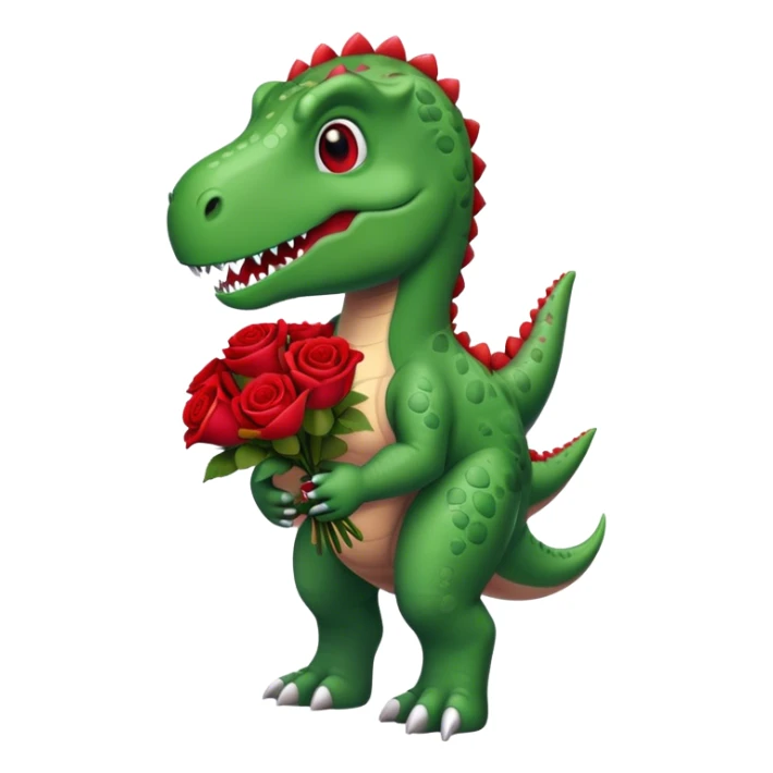 Dinosaur holding bouquet of red roses sticker