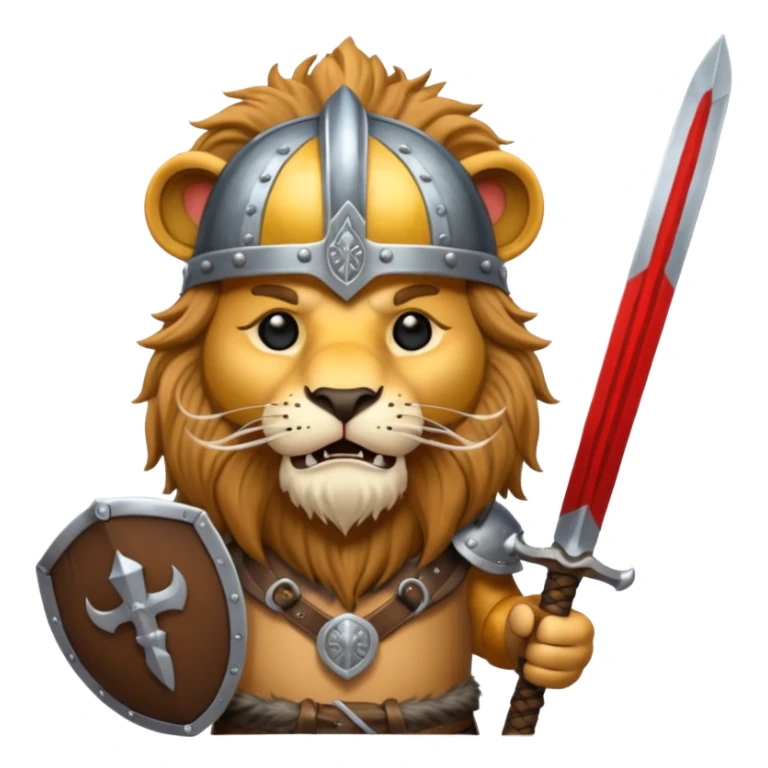 lion with viking helmet and sword behind sticker