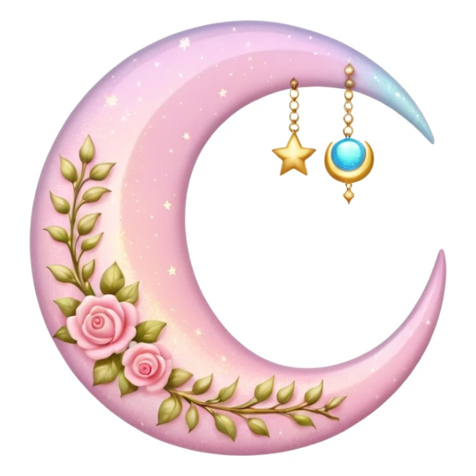 Rosy shiny glossy sparkly romantic pastel crescent damask moon sticker