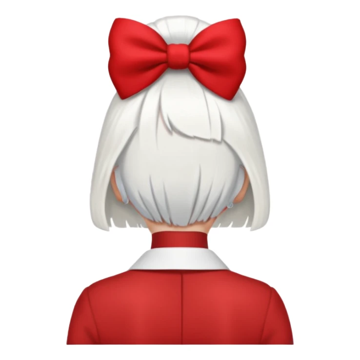 back view of white hair with red bow sticker