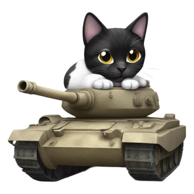 A spotted black and white cat on a tank  sticker