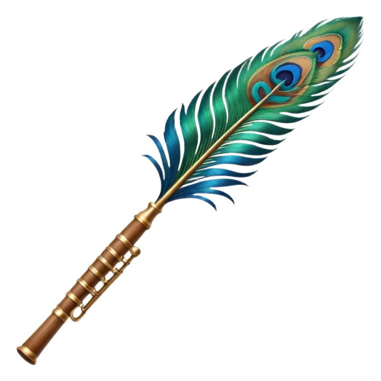 Small and single Peacock feather and flute like horizontal sticker