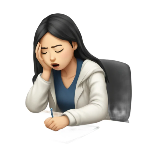 tired asian girl student struggling with exam and assignment sticker