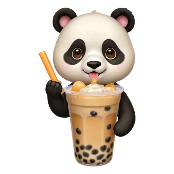 A panda drinking bubble tea, excited about the toppings, portrait, bust up sticker