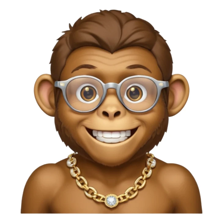 rich monkey (actual monkey, not human looking) with glasses smiling with diamond grillz and a bitcoin golden chain with diamond pearls sticker