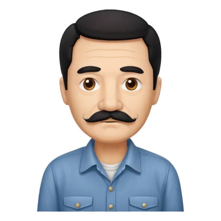 Old man with black hair and eyes mustache and working shirt sticker