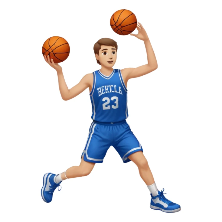 A white man with brown hair with a basketball, doing a layup sticker