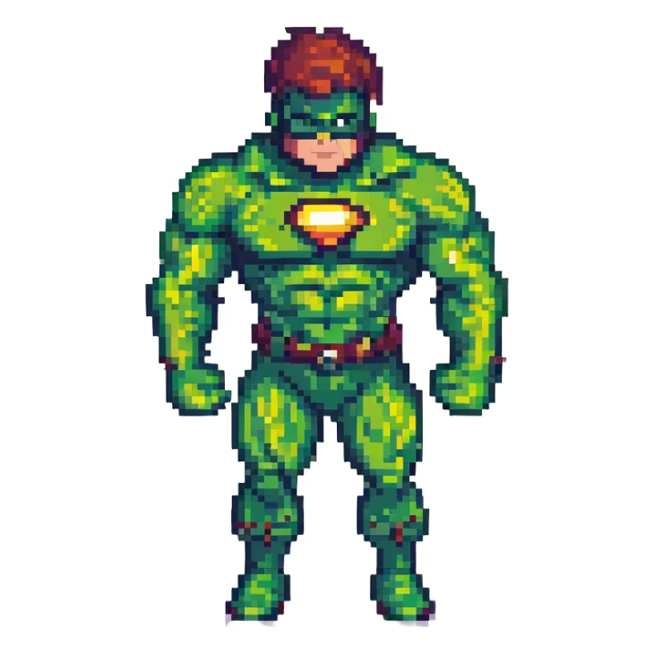 the Hulk, muscular green superhero, pixel art style sticker