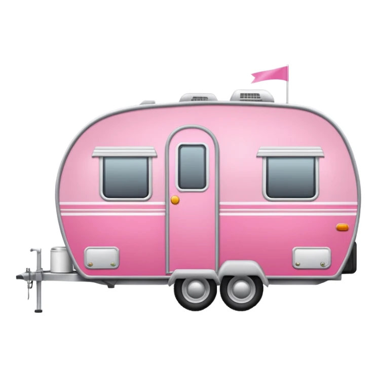 Realistic portable pink and gray camping trailer isolated.    sticker