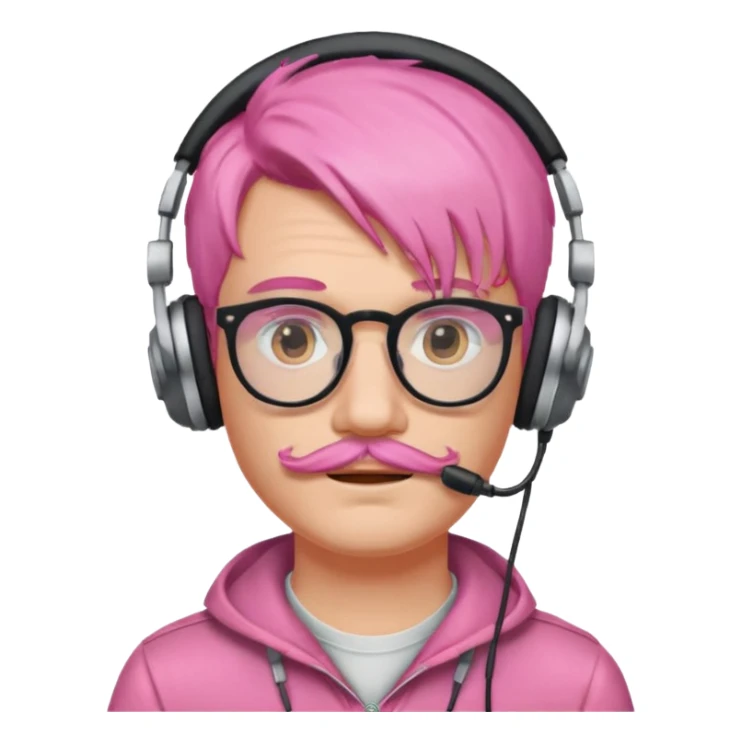 just headphone and spectacles, mustached pink hair guy, no microphone sticker