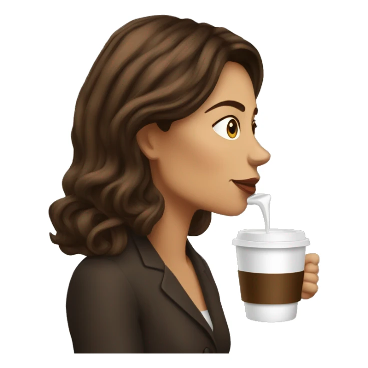 Side view realistic posh brown haired woman drinks coffee sticker