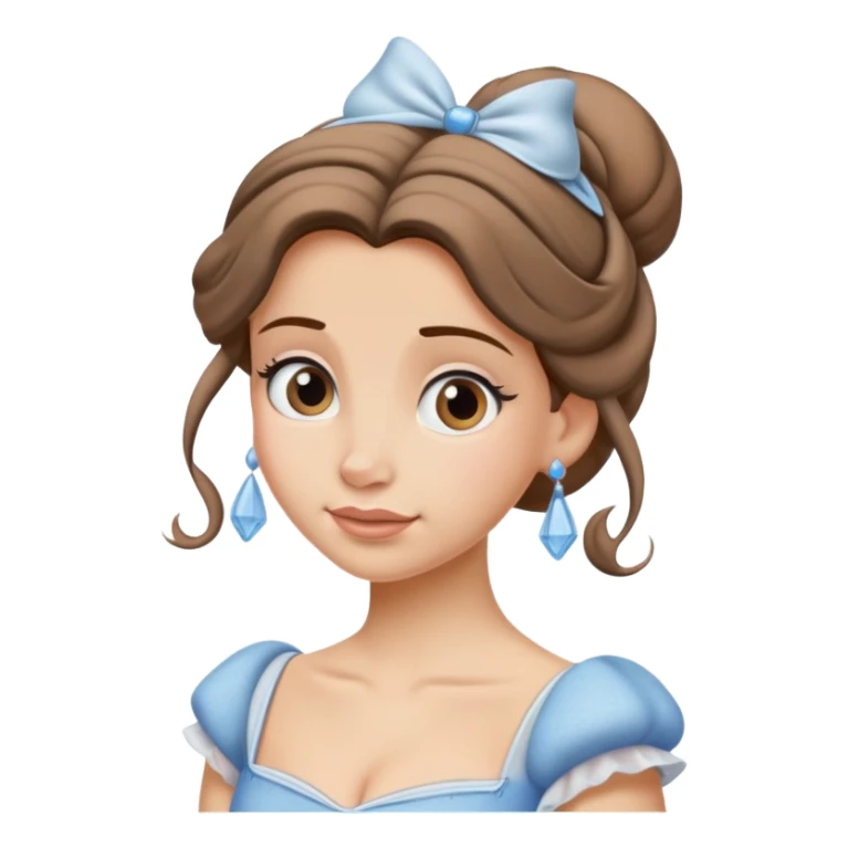 Cinderella emoji, before transformation, wearing rags, brown hair tied back, hopeful expression sticker