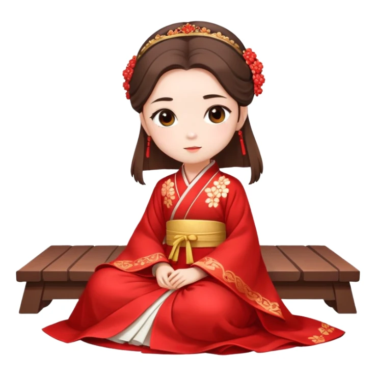 Beautiful girl wearing red Hanfu wedding dress sitting sticker