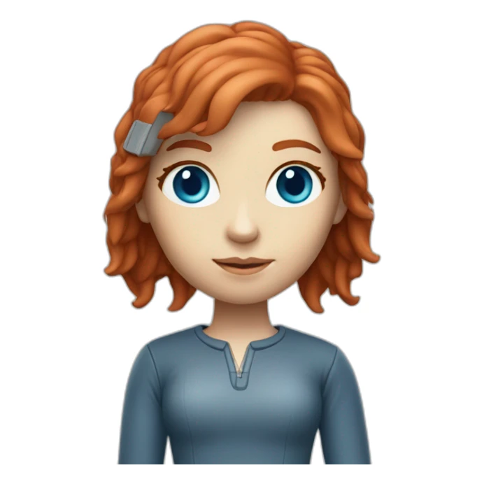 red-haired girl blue eyes with 3d printer sticker