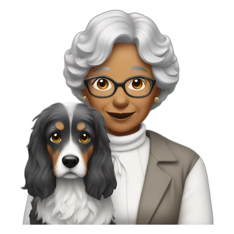 Chien gris avec une grand mère aux cheveux noirs sticker