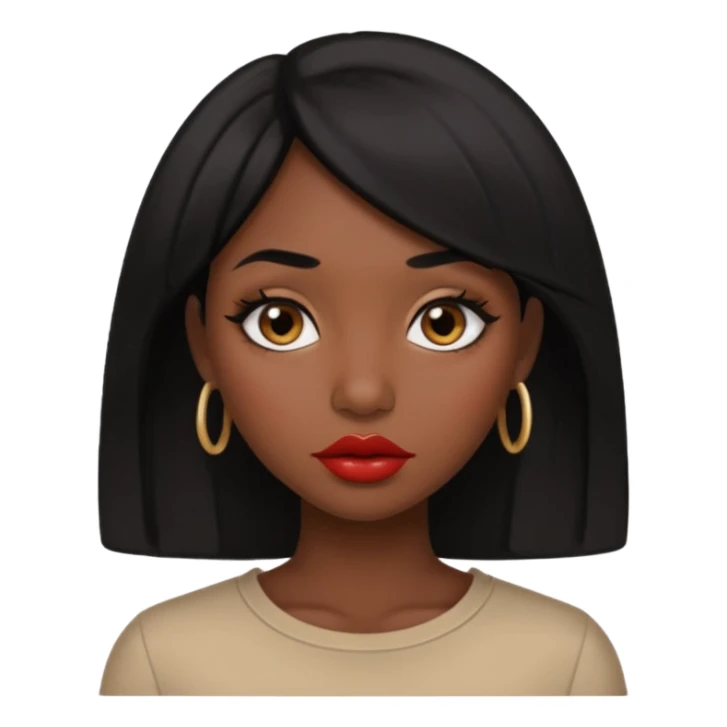 Dark skin gurl with black hair, big lips m, dark brown eye, octagon face shape and chinky eyes no red lipstick  sticker